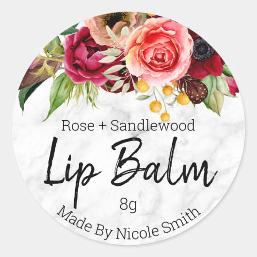 Marmeren Waterverf Bloemen Lip Balm Pot Labels (Voorkant)