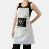 Marmeren Waterverf Bloemendecor Zwart Goud Monogra Schort (Insitu)