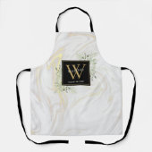 Marmeren Waterverf Bloemendecor Zwart Goud Monogra Schort (Voorkant)