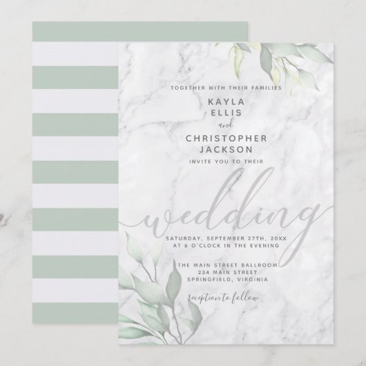 Marmeren Waterverf Bloemenkalligrafie Bruiloft Kaart (Voorkant / Achterkant)