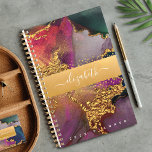 Marmeren waterverf goud paarse blauw groen script planner<br><div class="desc">Een sprankelende, faux gold folie band met uw script typografie naam bedekt een rijke, goudgeaderde, marineblauw, jager groen, roze, en paarse waterverf achtergrond op deze chique, elegante, trendy, aangepaste naam jaarlijkse planner. Personaliseer met jouw naam. Deze planner wordt geleverd in 2 maten: klein (5, 5 "x8, 5") en middelgroot (8,...</div>