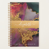 Marmeren waterverf goud paarse blauw groen script planner (Voorkant)