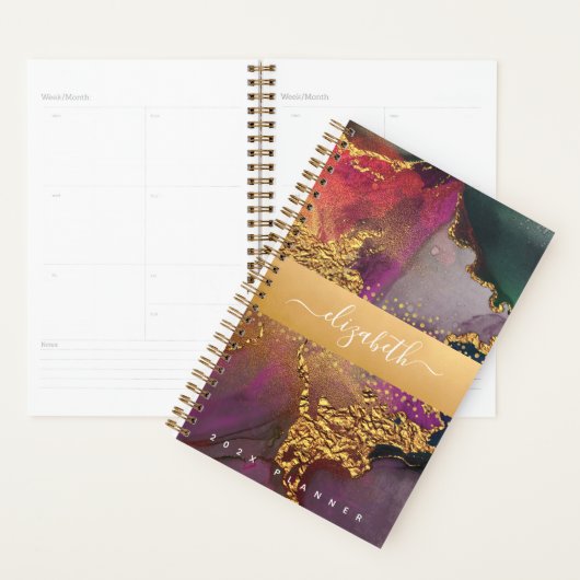 Marmeren waterverf goud paarse blauw groen script planner (Display)
