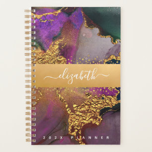 Marmeren waterverf goud paarse blauw groen script planner
