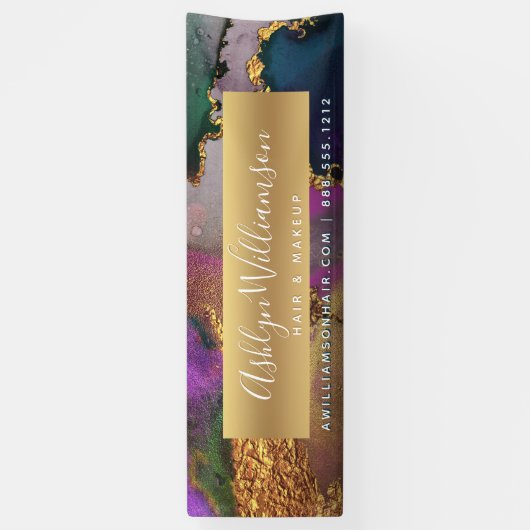 Marmeren waterverf goud paarse groen blauw modern spandoek (Verticaal)