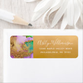 Marmeren waterverf gouden paarse turquoise adres etiket (Insitu)