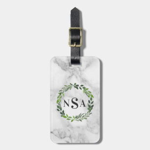 Marmeren waterverf krans monogram bagagelabel