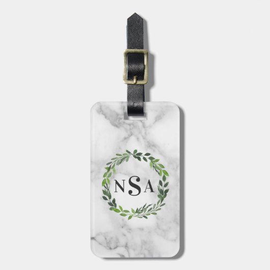 Marmeren waterverf krans monogram bagagelabel (Voorkant verticaal)