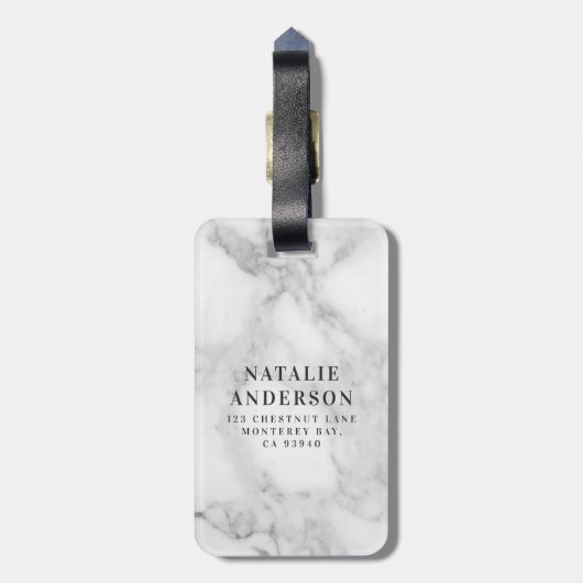 Marmeren waterverf krans monogram bagagelabel (Achterkant verticaal)