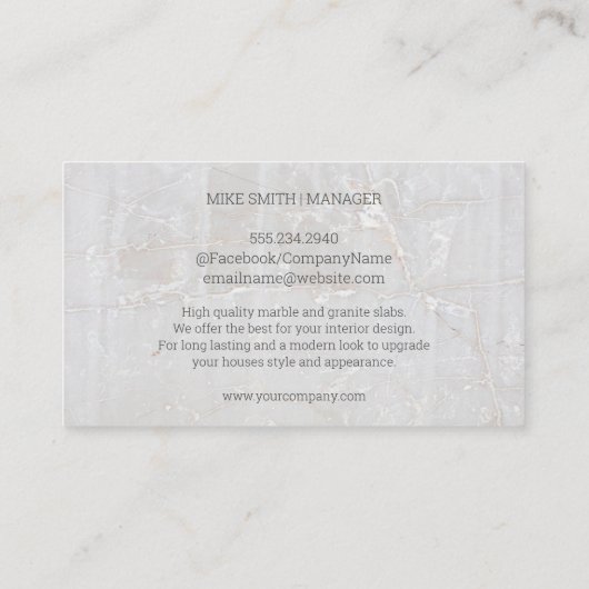 Marmeren witte steen rots visitekaartje (Achterkant)