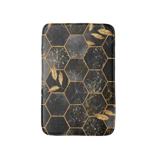 Marmeren zeshoek, gouden bladeren textuur. badmat (Voorkant Verticaal)