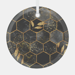 Marmeren zeshoek, gouden bladeren textuur. glas ornament