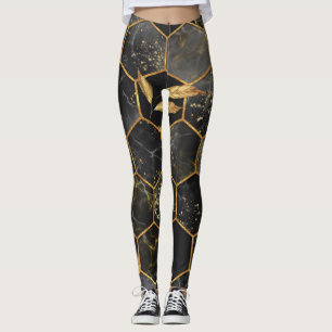 Marmeren zeshoek, gouden bladeren textuur. leggings