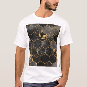 Marmeren zeshoek, gouden bladeren textuur. t-shirt