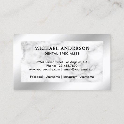 Marmeren zilverfolie tandheelkundige kliniek tanda visitekaartje (Achterkant)
