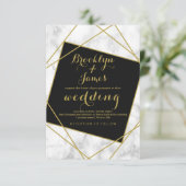 Marmeren zwart en faux goud geometrische bruiloft kaart (Staand voorkant)