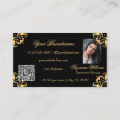 Marmeren zwart en goud decor met foto en QR-code Visitekaartje (Achterkant)