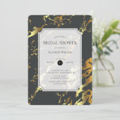 Marmeren Zwart Goud Bruids Douche Uitnodiging (Staand voorkant)