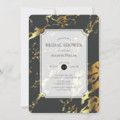 Marmeren Zwart Goud Bruids Douche Uitnodiging (Voorkant)