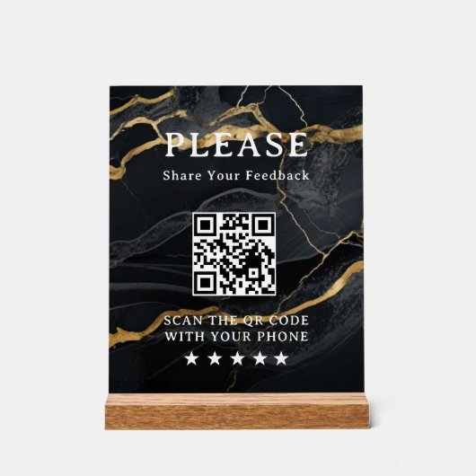 Marmeren Zwart Goud QR Acrylaat Bord (Voorkant)