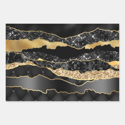 Marmeren zwart gouden glitter elegante metallic fo inpakpapier vel (Voorkant 3)