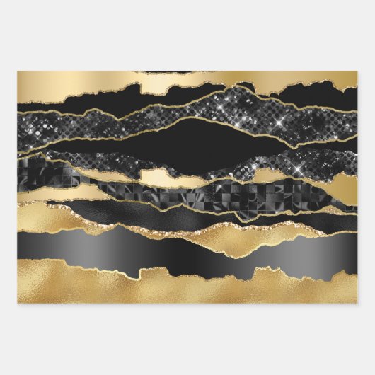 Marmeren zwart gouden glitter elegante metallic fo inpakpapier vel (Voorkant 2)