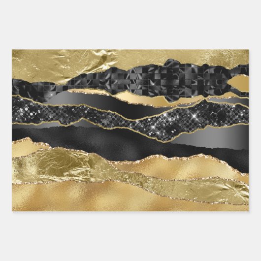 Marmeren zwart gouden glitter elegante metallic fo inpakpapier vel (Voorkant)