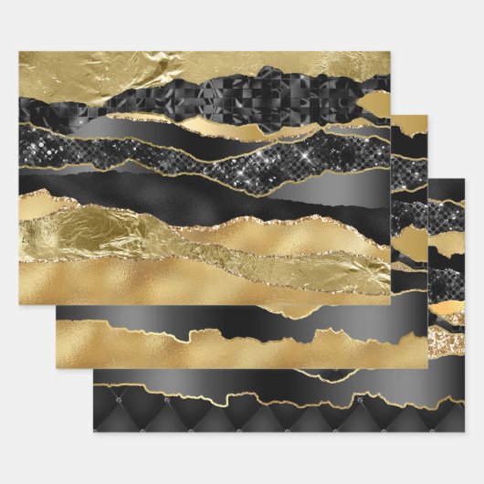 Marmeren zwart gouden glitter elegante metallic fo inpakpapier vel (Set)