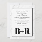 Marmeren Zwart & Wit Monogram Huwelijksuitnodiging Kaart (Voorkant)