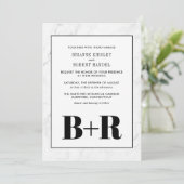 Marmeren Zwart & Wit Monogram Huwelijksuitnodiging Kaart (Staand voorkant)
