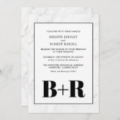 Marmeren Zwart & Wit Monogram Huwelijksuitnodiging Kaart (Voorkant / Achterkant)