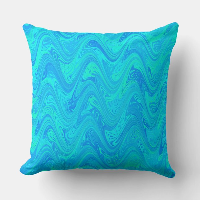 Marmerend Blauw Groen Patroon Kussen (Voorkant)