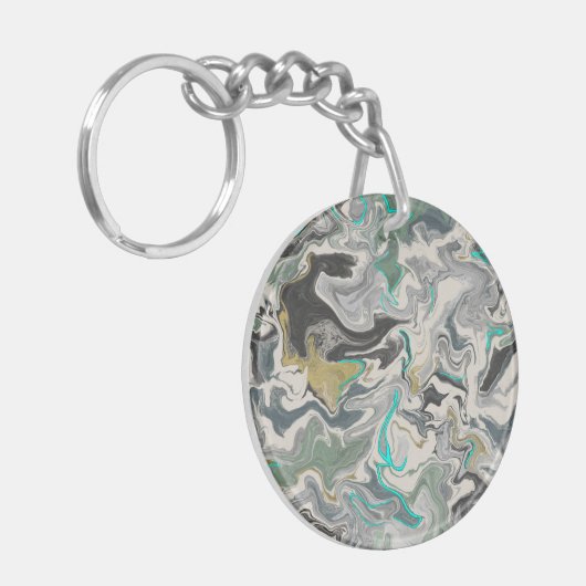 Marmering in steen met turkooizen aders Acryl cirk Sleutelhanger (Voorkant Links)