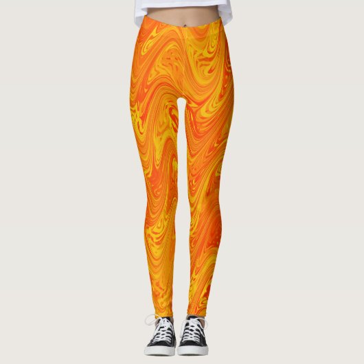 Marmering Oranje Geel Rood Patroon Leggings (Voorkant)