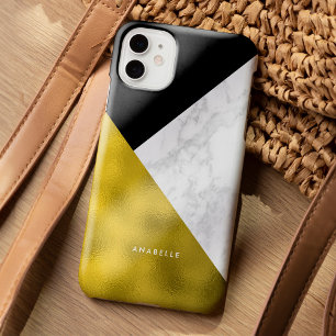Marmerpatroon en namaak goud folie iPhone 15 pro max hoesje