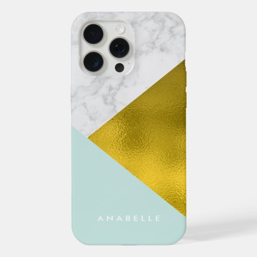 Marmerpatroon mint en namaak goud folie iPhone hoesje (Achterkant)