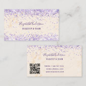 Marmerperzik paarse confetti qr code visitekaartje (Voorkant / Achterkant)