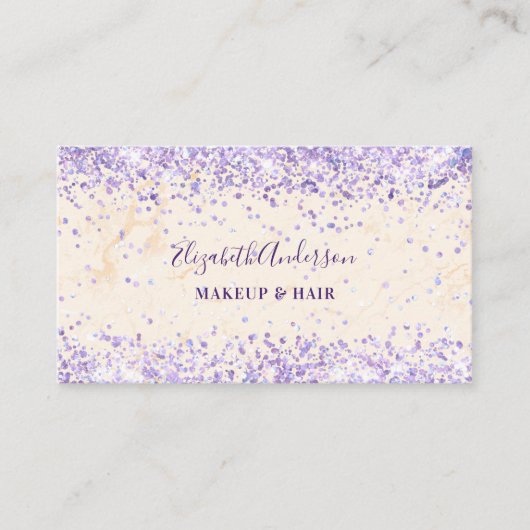 Marmerperzik paarse confetti qr code visitekaartje (Voorkant)