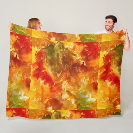 Marmerrood, sinaasappel, goud, geel fleece deken (In situ)