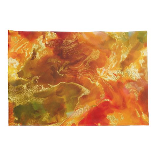 Marmerrood, sinaasappel, gouden, inktdruk kussensloop (Achterkant-Rechts)