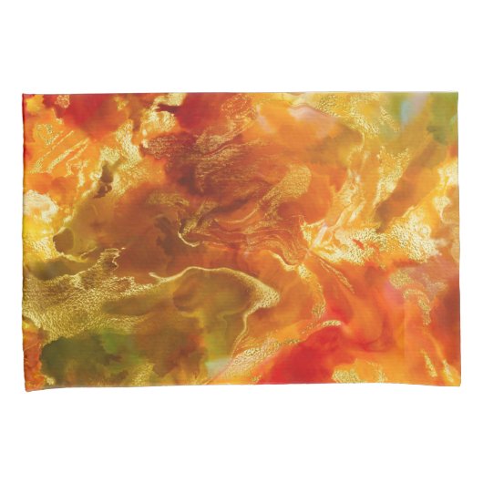 Marmerrood, sinaasappel, gouden, inktdruk kussensloop (Voorkant-Rechts)