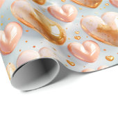 Marmerroze, gouden en blauwe Valentijnsdag hart Cadeaupapier (Rol Hoek)