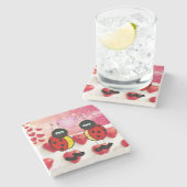 Marmersteen Onderzetter Valentijnsdag lieveheersbe (Zijkant)