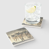 Marmersteen Onderzetter-Wolven Stenen Onderzetter (Zijkant)