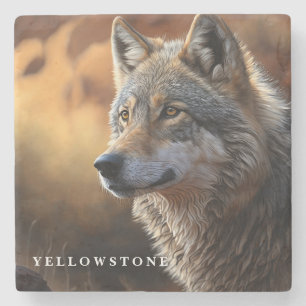 Marmersteen Onderzetter-Yellowstone Wolf Stenen Onderzetter