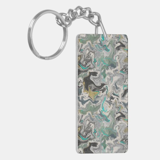Marmerstructuur met turkooizen aders in acryl sleutelhanger (Voorkant Links)