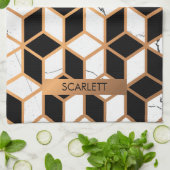 Marmertextuur met gulden kubussen theedoek (Gevouwen)