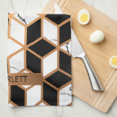 Marmertextuur met gulden kubussen theedoek (Quarter Fold)