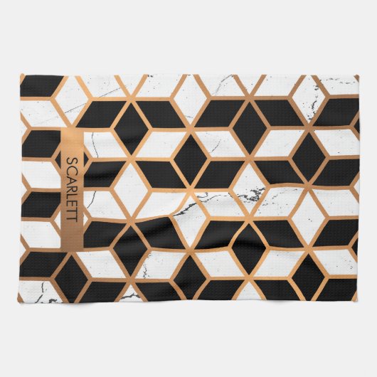 Marmertextuur met gulden kubussen theedoek (Horizontaal)