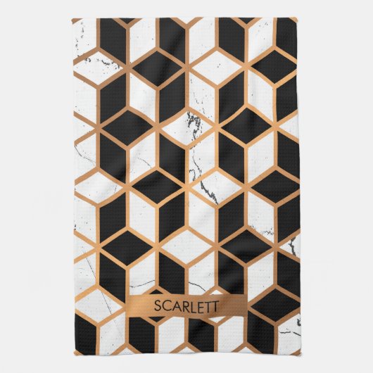 Marmertextuur met gulden kubussen theedoek (Verticaal)